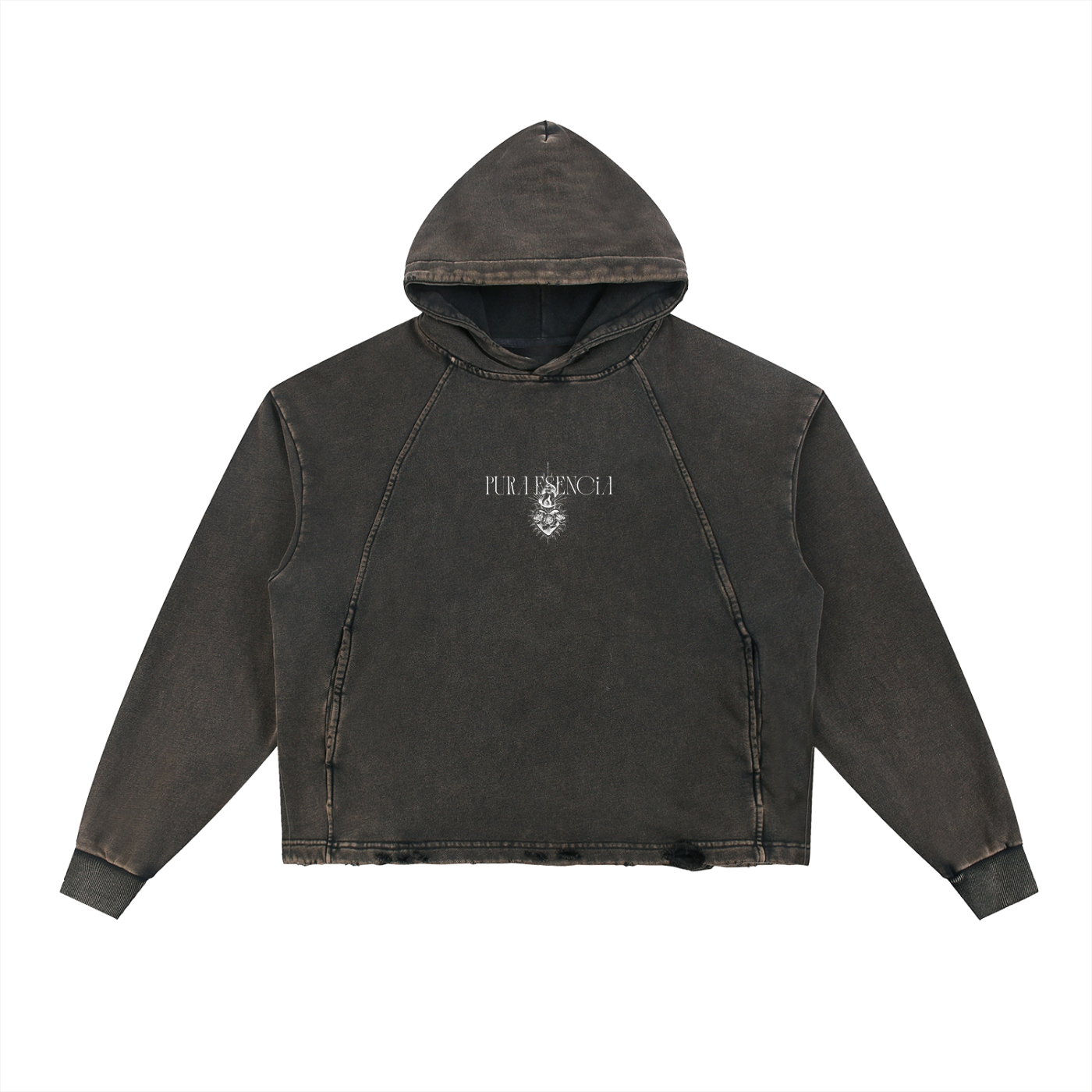 Sagrado Corazón—  
Vintage Washed Frayed-Hem Hoodie