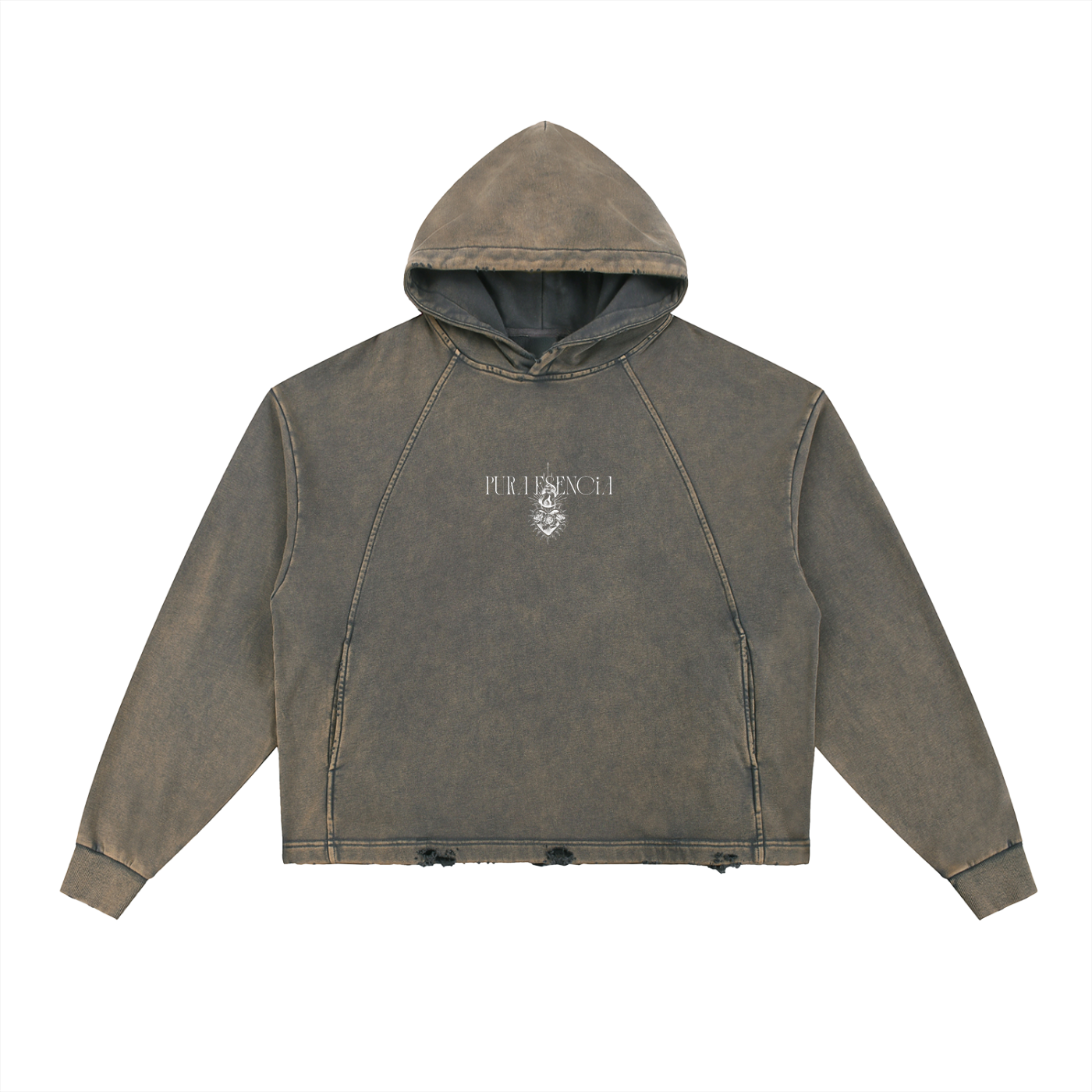Sagrado Corazón—  
Vintage Washed Frayed-Hem Hoodie