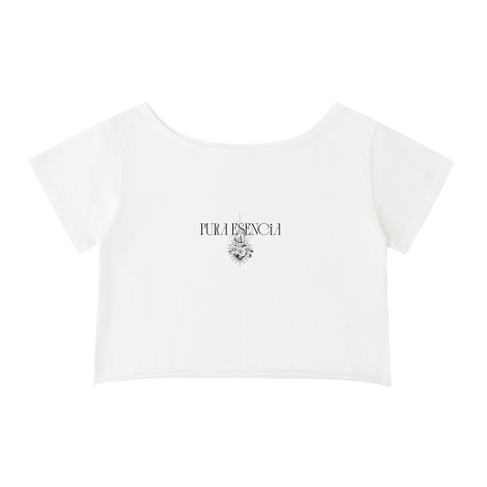 Off-Shoulder Pura Sacred Heart Rolled Hem Cotton T-Shirt