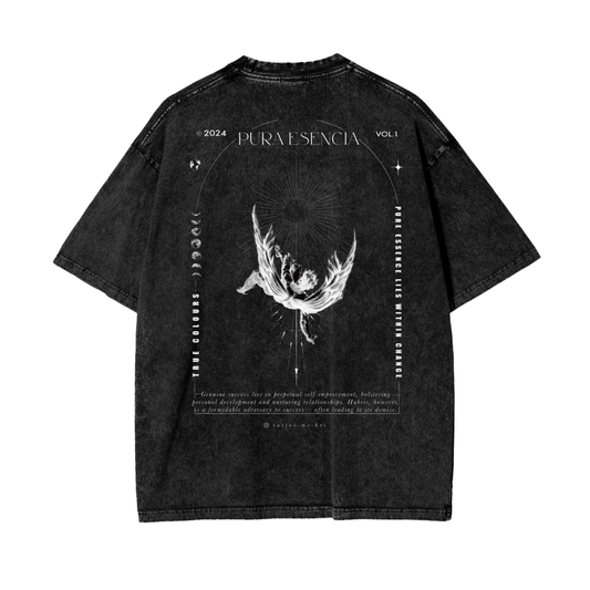 Pura Fallen Angel — Oversized Acid Wash Tee in Black