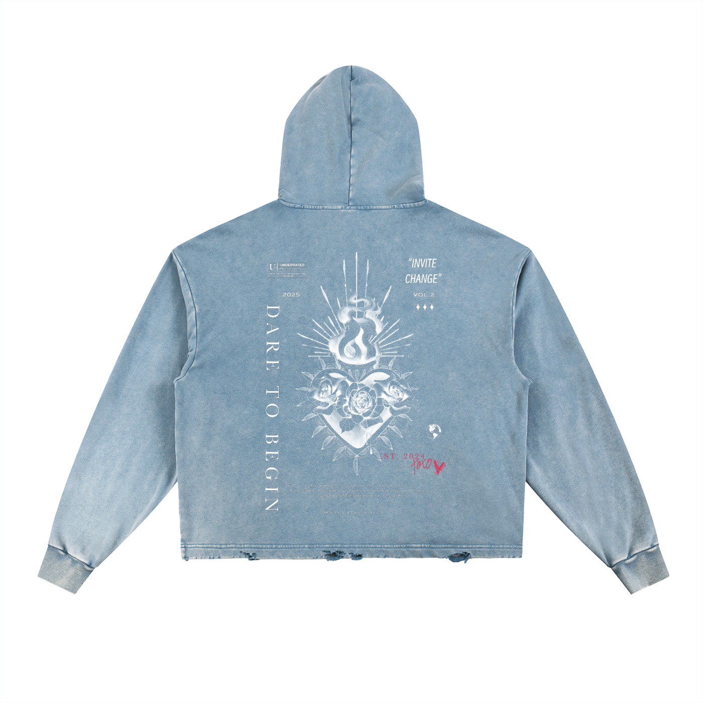 Sagrado Corazón—  
Vintage Washed Frayed-Hem Hoodie