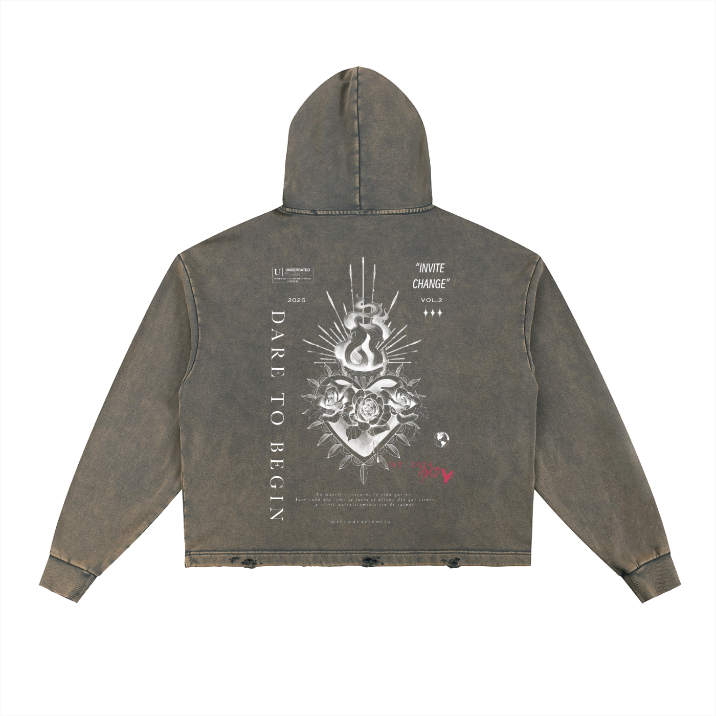 Sagrado Corazón—  
Vintage Washed Frayed-Hem Hoodie