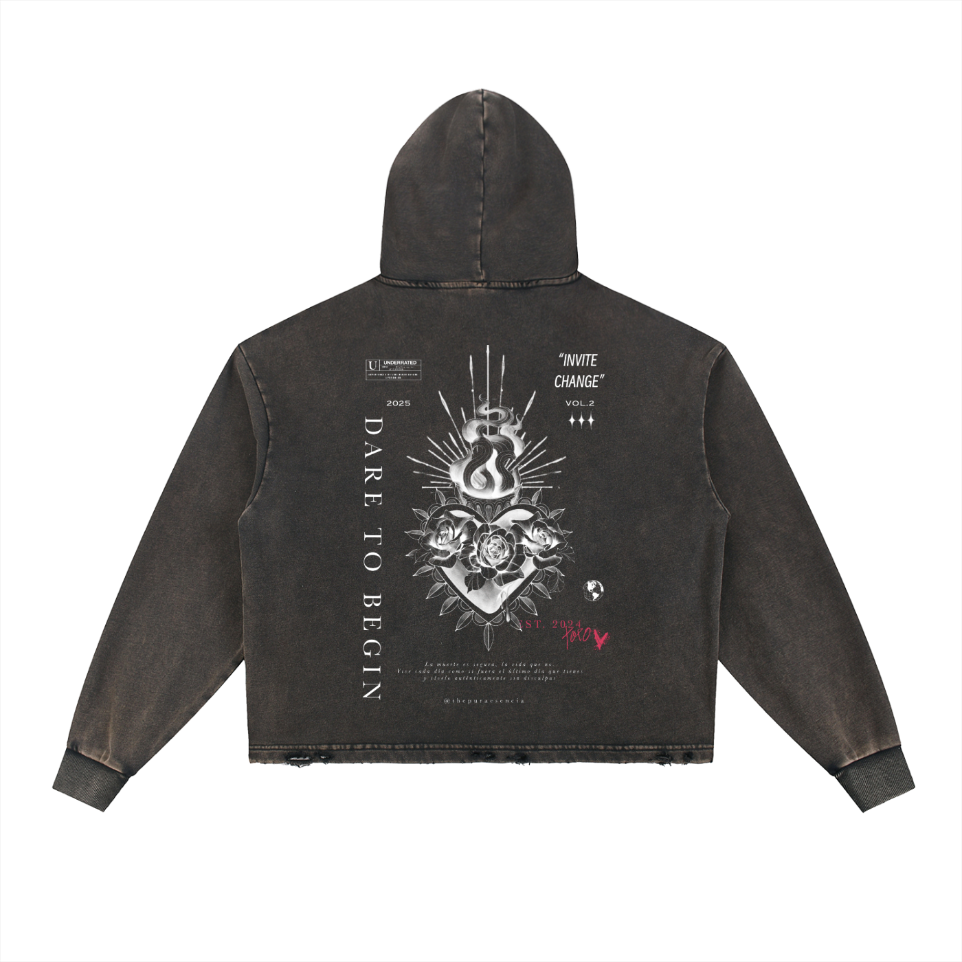 Sagrado Corazón—  
Vintage Washed Frayed-Hem Hoodie
