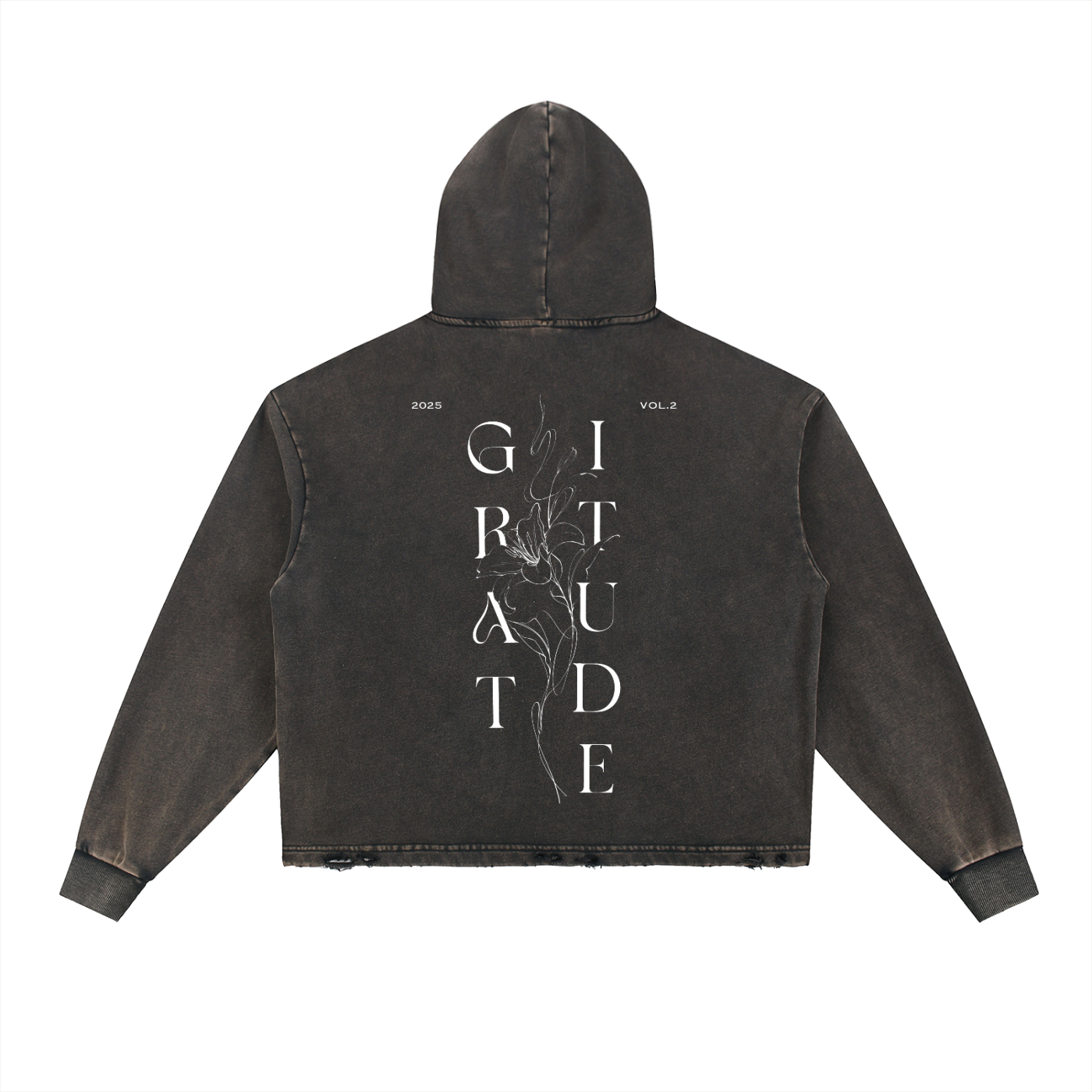 Vintage Washed Frayed-Hem Hoodie