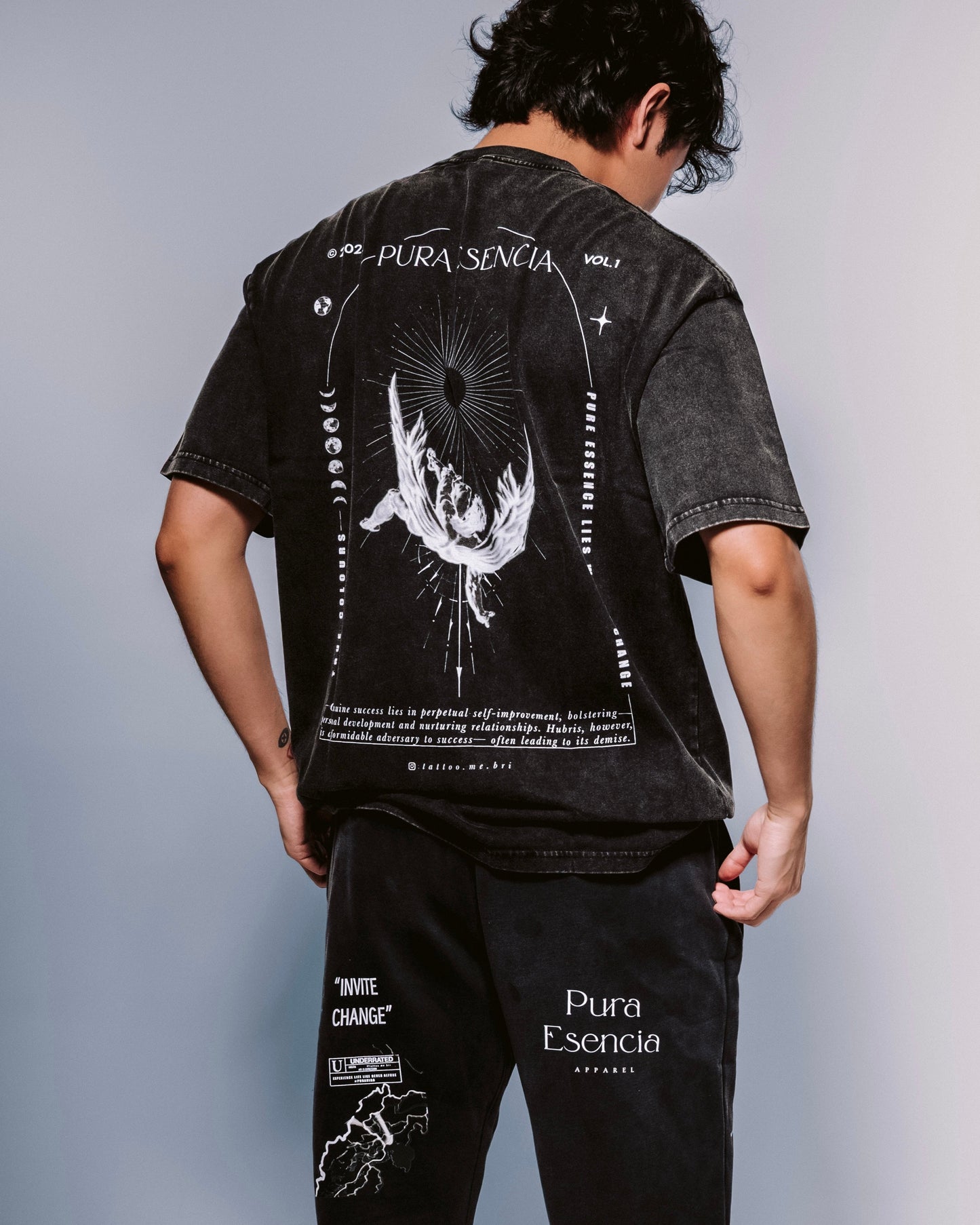Pura Fallen Angel — Oversized Acid Wash Tee in Black