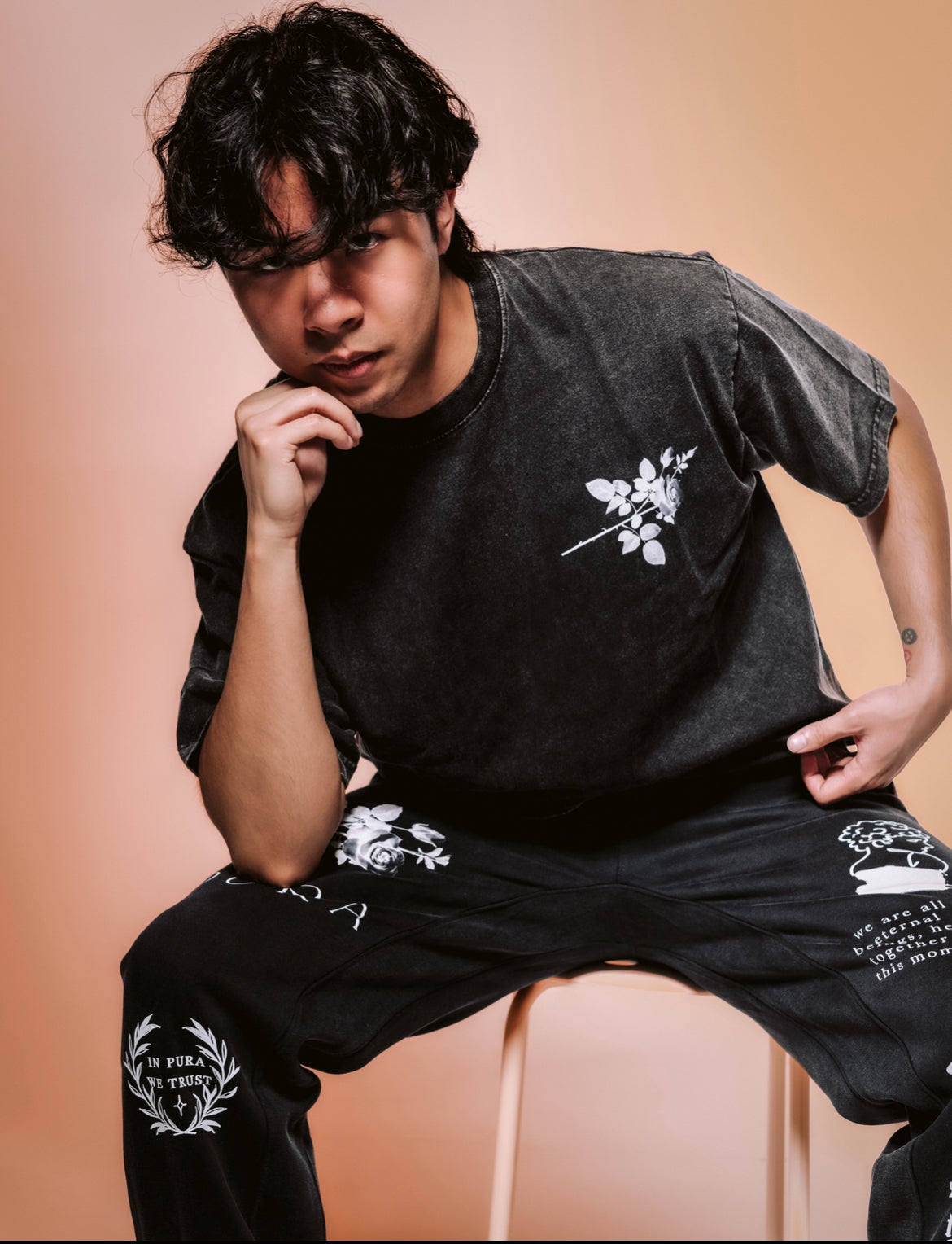Pura Fallen Angel — Oversized Acid Wash Tee in Black